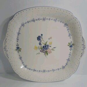 Nikko Fine Tableware Japan BLUE PEONY Handled Cake Plate / Serving 10 1/8" Tray